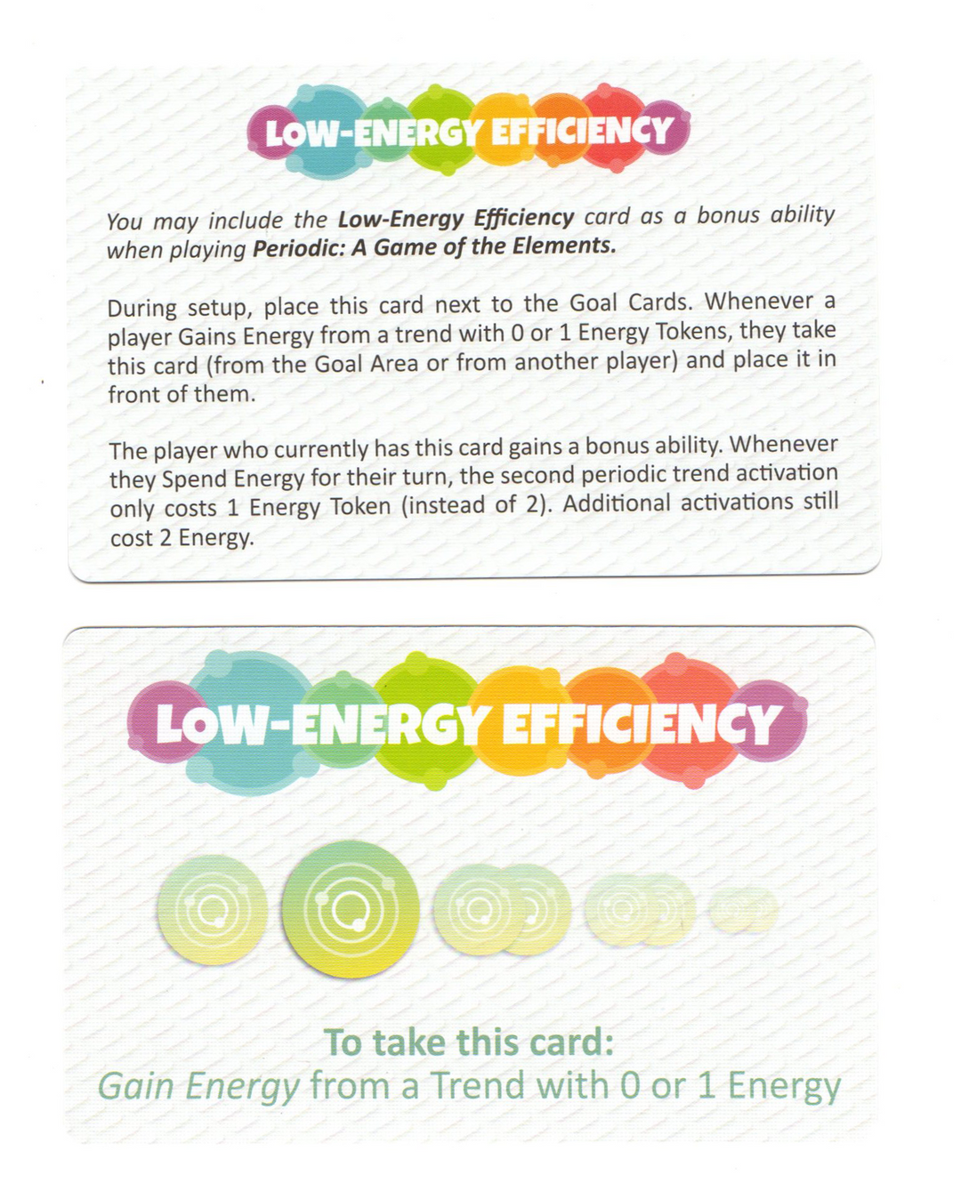 Periodic: Low-Energy Efficiency for use with the board game P, Periodic, Spring Sale, sold at the BoardGameGeek Store
