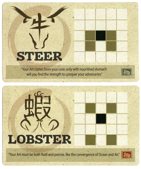 Onitama: Steer and Lobster Promo Cards for use with the board game O, Onitama, sold at the BoardGameGeek Store