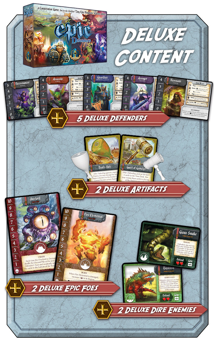 Tiny Epic Defenders 2nd Edition: Kickstarter Deluxe Promo Pack for use with the board game Spring Sale, T, Tiny Epic Defenders, sold at the BoardGameGeek Store