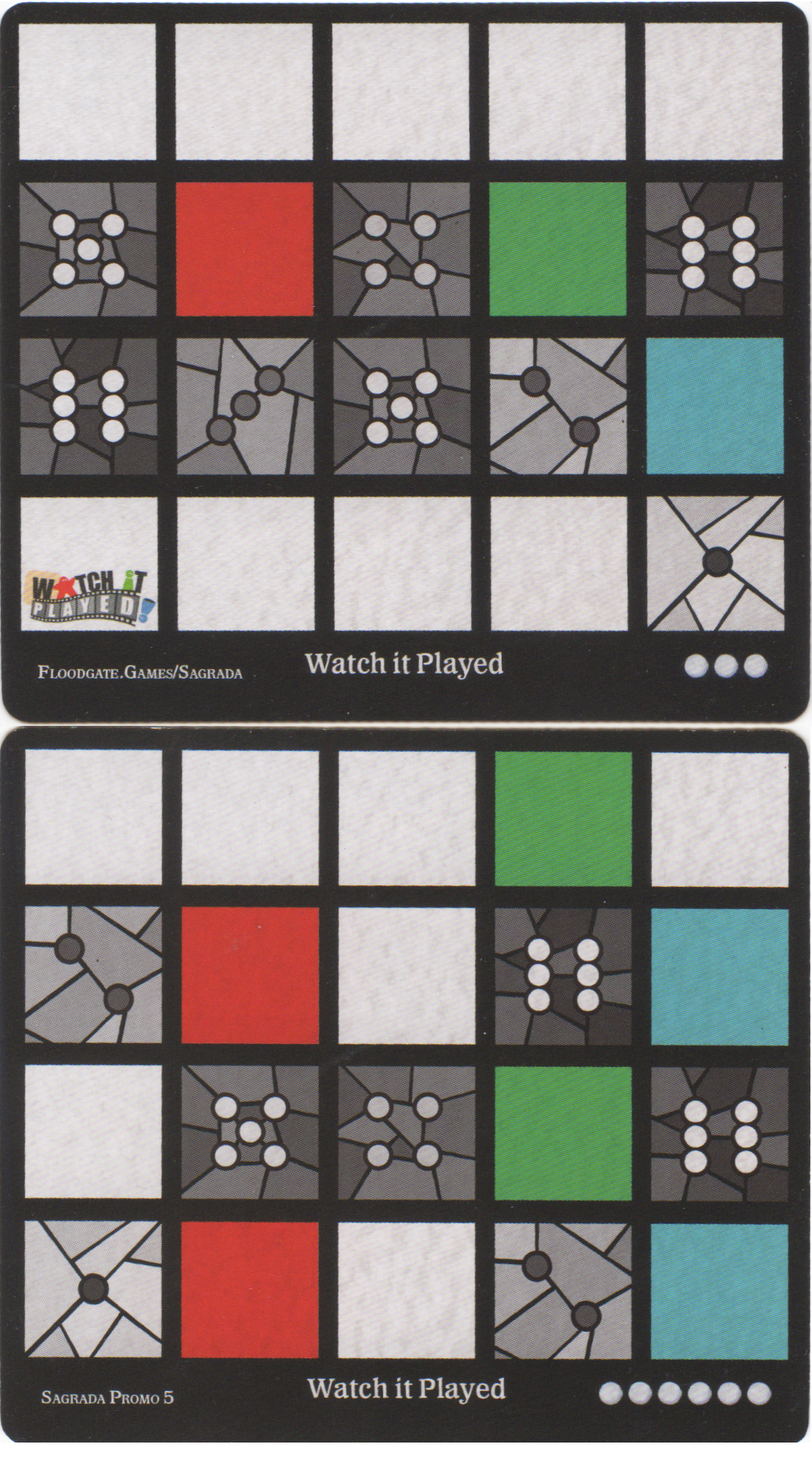 Sagrada: Promo 5 – Watched It Played Window Pattern Card for use with the board game S, Sagrada, Watch It Played, sold at the BoardGameGeek Store