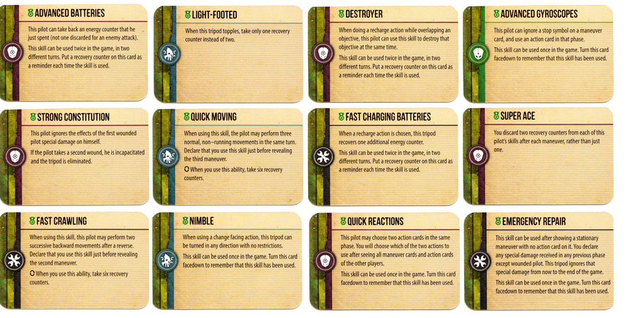 Tripods & Triplanes: Martian Skill Cards for use with the board game T, Tripods & Triplanes, sold at the BoardGameGeek Store