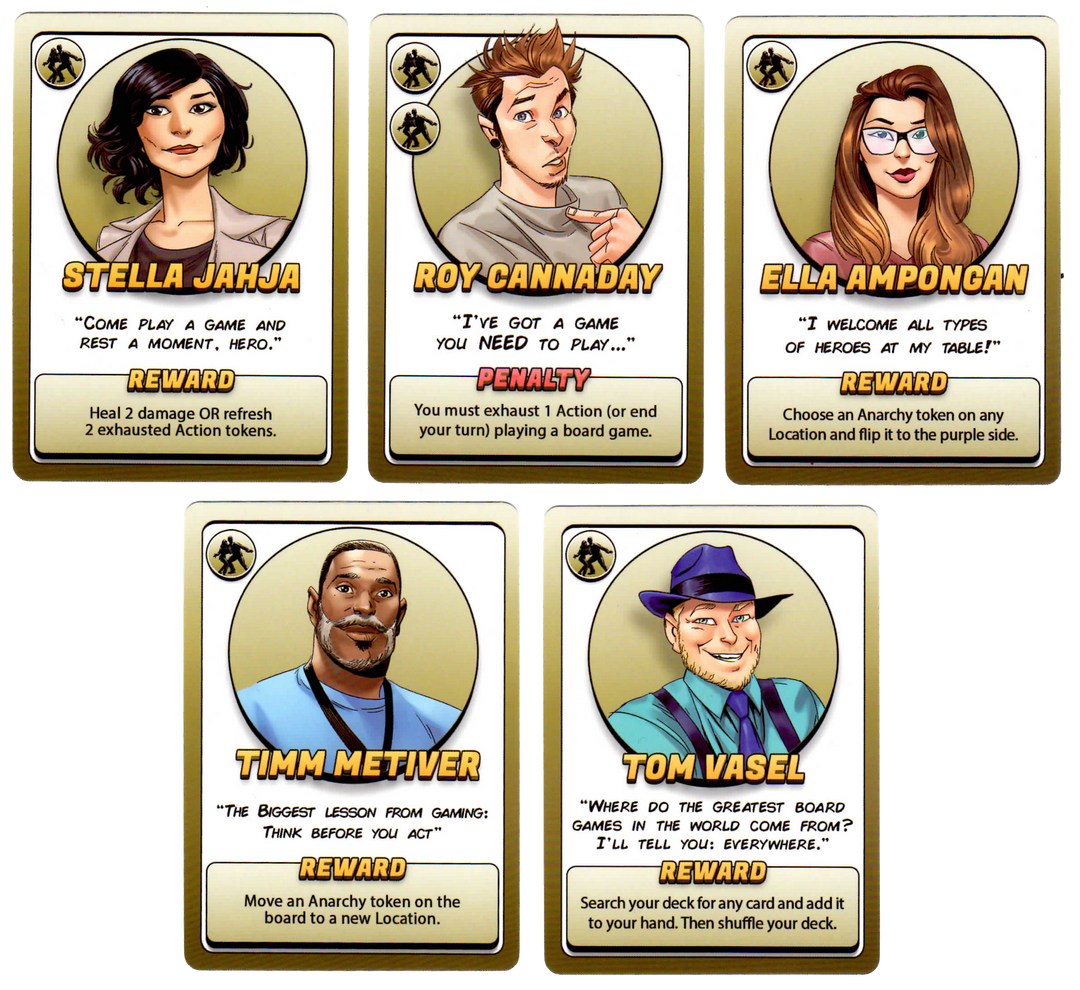Freedom Five: 2021 Dice Tower Bystander Cards for use with the board game F, Freedom Five, sold at the BoardGameGeek Store
