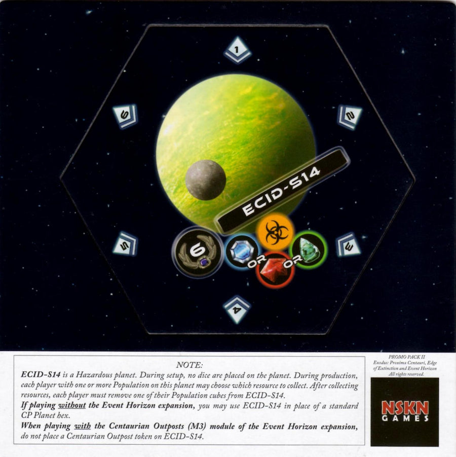 Exodus: Proxima Centauri: ECID-S14 Mini-Expansion for use with the board game E, Exodus, sold at the BoardGameGeek Store