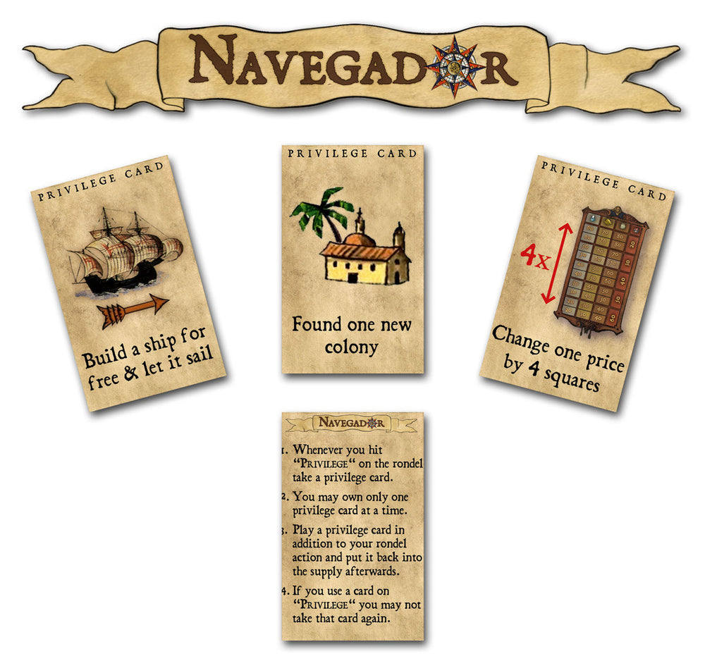 Concordia: 8 Forum Cards & Navegador: Privilege Cards for use with the board game C, Concordia, N, Navegador, sold at the BoardGameGeek Store
