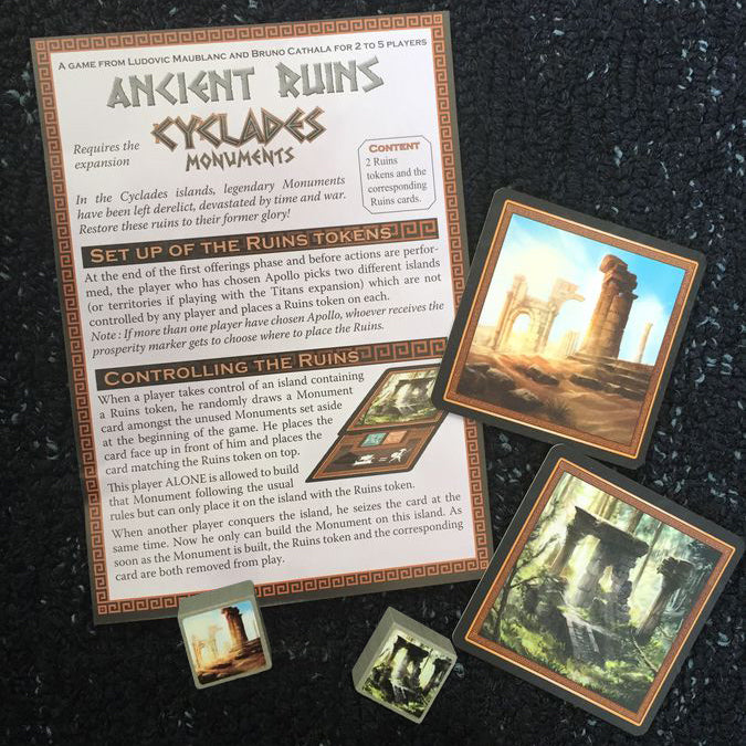 Cyclades: Ancient Ruins for use with the board game C, Cyclades, sold at the BoardGameGeek Store