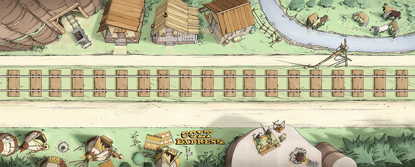 Colt Express Premium Playmat for use with the board game Colt Express, sold at the BoardGameGeek Store