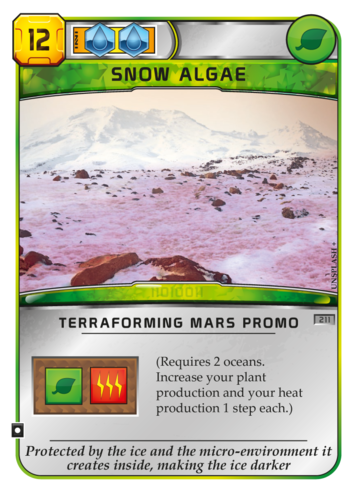 Terraforming Mars: Snow Algae Promo Card for use with the board game T, Terraforming Mars, sold at the BoardGameGeek Store