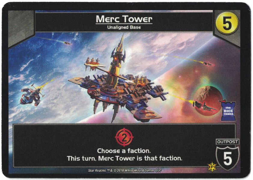 Star Realms: Merc Tower Promo Card for use with the board game S, Star Realms, sold at the BoardGameGeek Store
