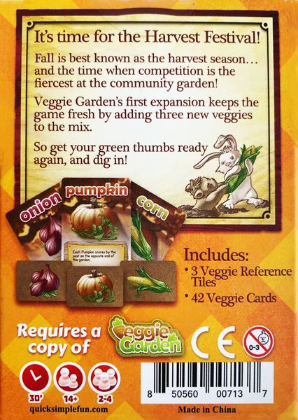 Veggie Garden: Harvest Festival Expansion for use with the board game V, Veggie Garden, sold at the BoardGameGeek Store