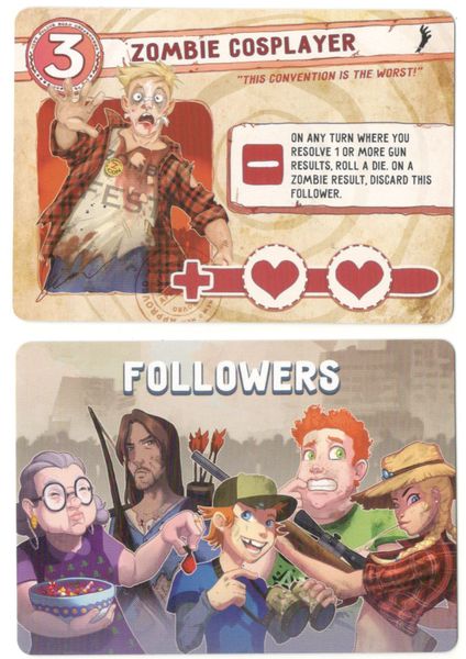 Run Fight or Die: Reloaded – Zombie Cosplayer Promo Card for use with the board game R, Run Fight or Die: Reloaded, sold at the BoardGameGeek Store