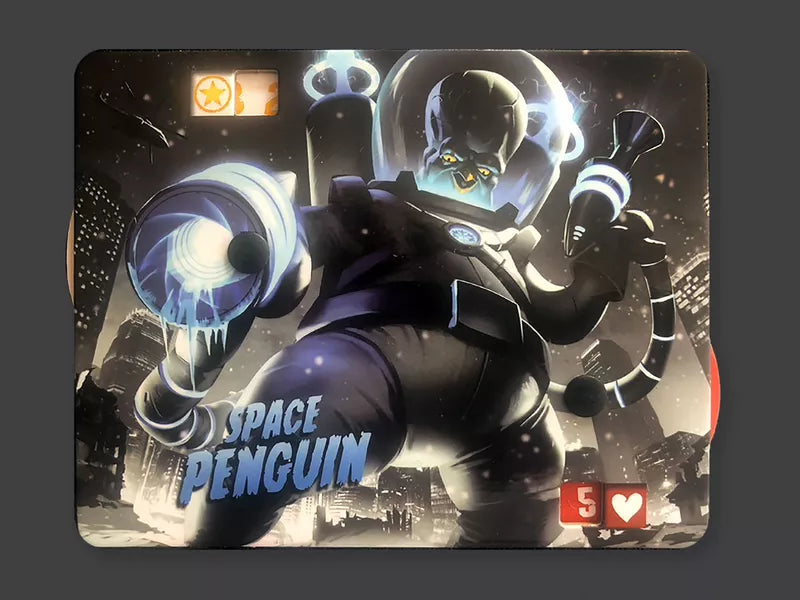 King of Tokyo Dark: Dark Penguin Promo Monster for use with the board game K, King of New York, King of Tokyo, King of Tokyo Dark Edition, sold at the BoardGameGeek Store