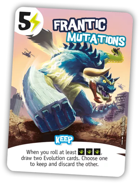 King of Tokyo: Frantic Mutations Promo Card for use with the board game K, King of Tokyo, sold at the BoardGameGeek Store
