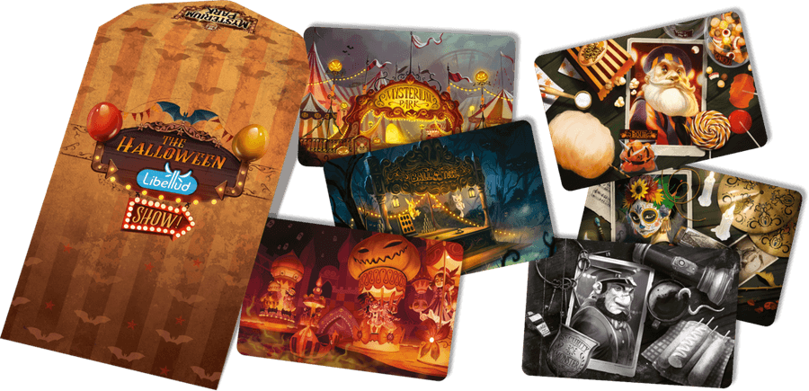 Mysterium Park: Halloween Show Promo Cards for use with the board game M, Mysterium Park, sold at the BoardGameGeek Store