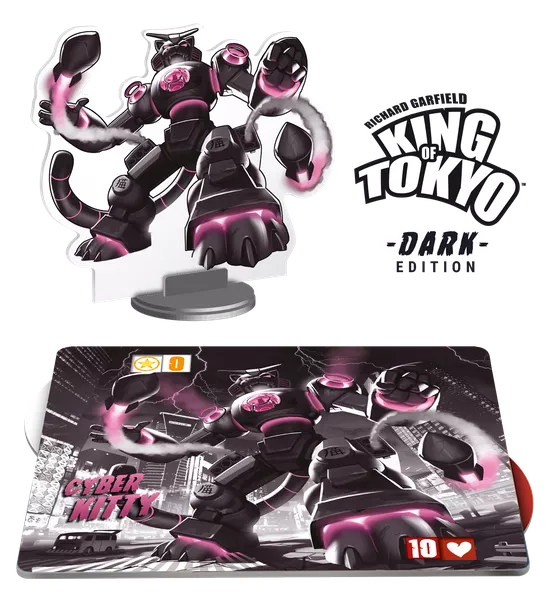 King of Tokyo Dark: Cyber Kitty Promo Monster for use with the board game K, King of New York, King of Tokyo, King of Tokyo Dark Edition, sold at the BoardGameGeek Store