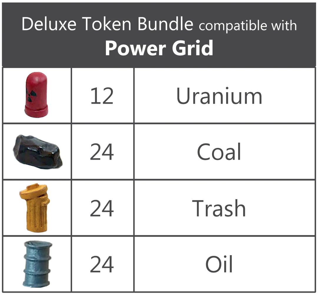 Top Shelf Gamer: Deluxe Token Bundle compatible with Power Grid for use with the board game Power Grid, REORDER, Top Shelf Gamer, sold at the BoardGameGeek Store